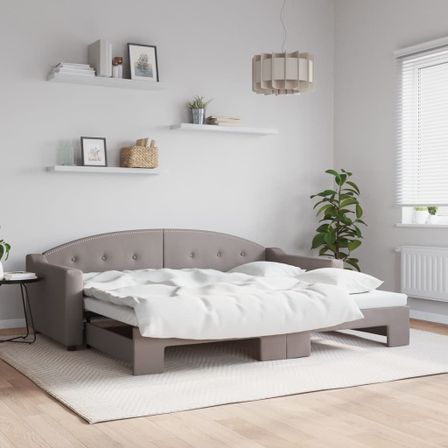 Lit de jour avec lit gigogne taupe 90x200 cm tissu