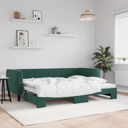 Lit de jour avec lit gigogne vert foncé 80x200 cm velours
