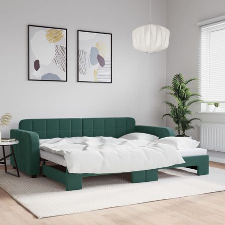 Lit de jour avec lit gigogne vert foncé 90x200 cm velours