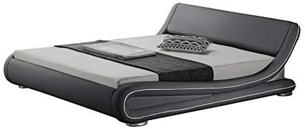 Lit design 140x190 cm simili cuir gris liseré blanc Amor