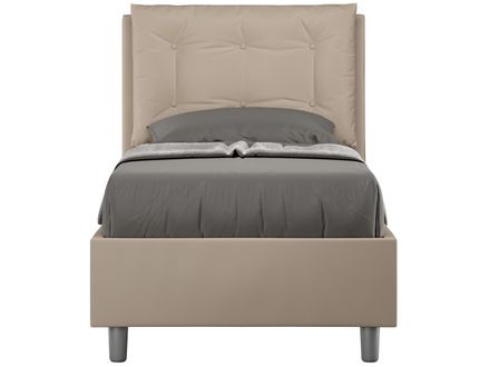 Lit design 80x190 cm avec tête de lit coussin matelassé simili cuir beige Andry