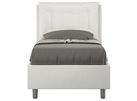 Lit design 80x190 cm avec tête de lit coussin matelassé simili cuir blanc Andry