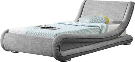 Lit design 90x190 cm tissu lin gris clair Amor