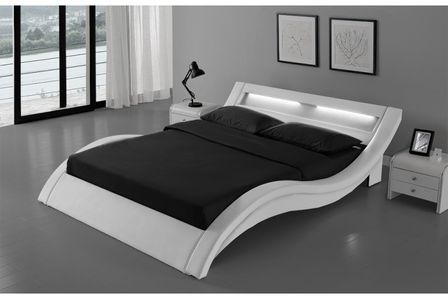 Lit design à Led simili cuir blanc Kliss 140