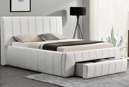 Lit design avec sommier et coffre simili blanc Kinda 140