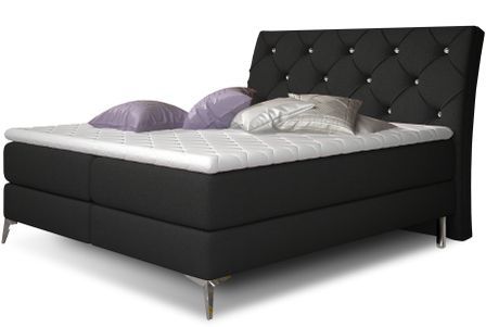 Lit design continental avec tête de lit capitonnée strass tissu noir Banky