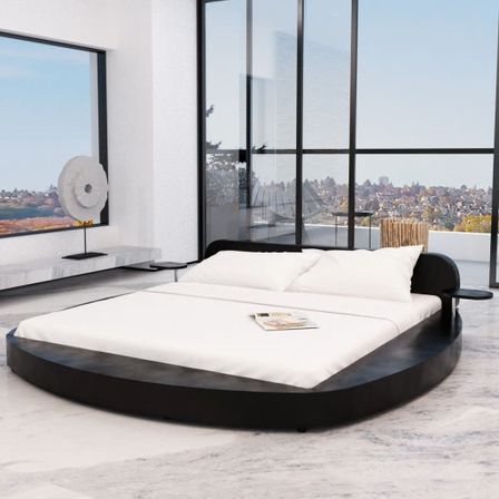 Lit design rond simili cuir noir Cercla 180x200 cm