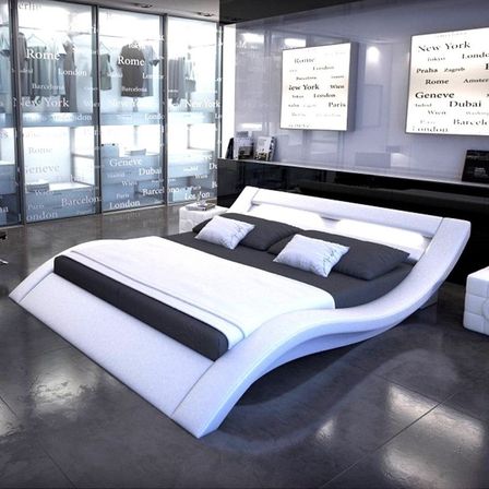 Lit design simili blanc avec Led Vague 160