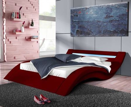 Lit design simili rouge avec Led Vague 140