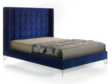 Lit double 150x200 cm capitonné velours bleu Loriza