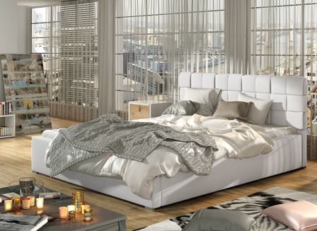 Lit double avec sommier Kanda – Simili cuir capitonné