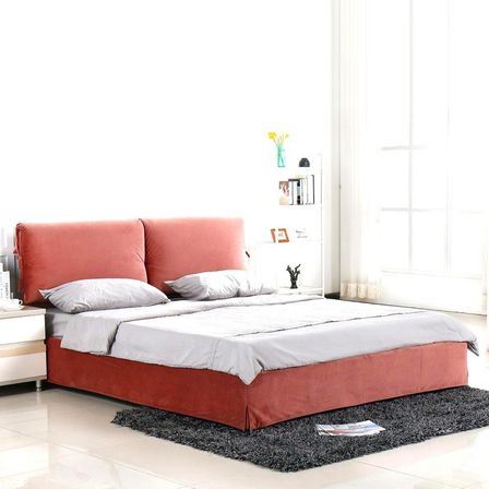 Lit double avec sommier velours rose poudré master 140