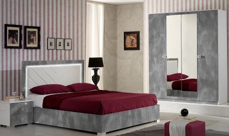 Lit double bois brillant gris et blanc Sting 160