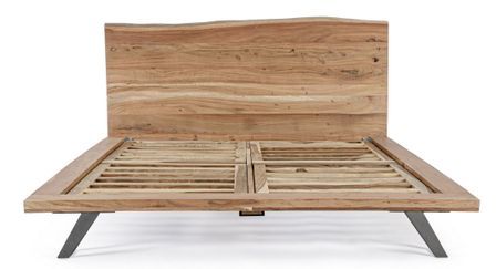 Lit double KERIA 160x200 cm cm - Bois massif d'acacia & pieds acier gris