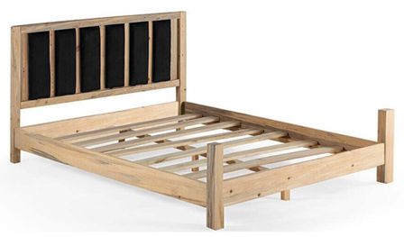 Lit en bois massif clair avec tête de lit tissu doux Mirenda - 7 tailles