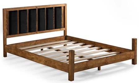 Lit en bois massif foncé avec tête de lit tissu doux Mirenda - 7 tailles