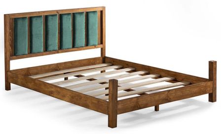 Lit en bois massif foncé avec tête de lit tissu doux Mirenda - 7 tailles