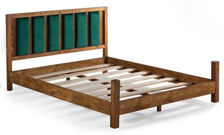 Lit en bois massif foncé avec tête de lit tissu doux Mirenda - 7 tailles