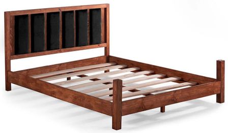 Lit en bois massif marron avec tête de lit tissu doux Mirenda - 7 tailles