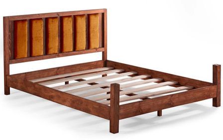 Lit en bois massif marron avec tête de lit tissu doux Mirenda - 7 tailles