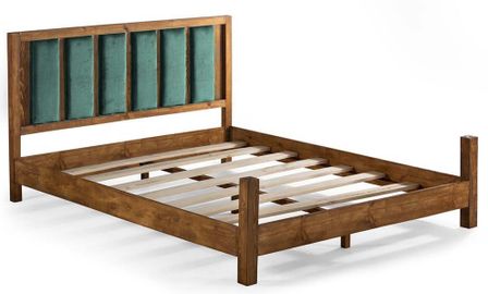 Lit en bois massif marron avec tête de lit tissu doux Mirenda - 7 tailles