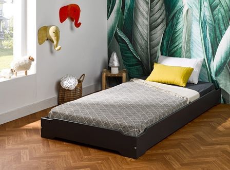 Lit enfant 90x190 cm pin massif anthracite Lokka