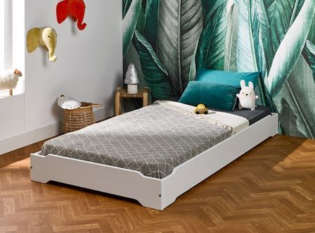 Lit enfant 90x190 cm pin massif blanc Lokka