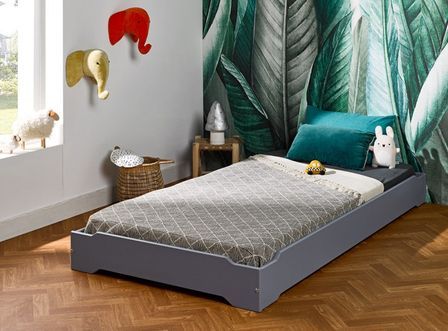 Lit enfant 90x190 cm pin massif gris Lokka