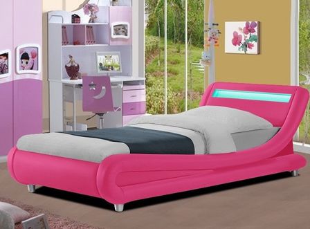 Lit enfant à LED synthétique rose Rolina 90x190 cm