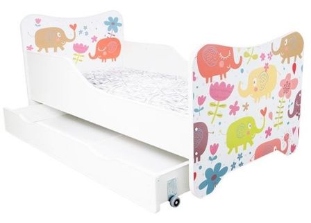 Lit enfant à tiroir et matelas 70x140 cm Elephants