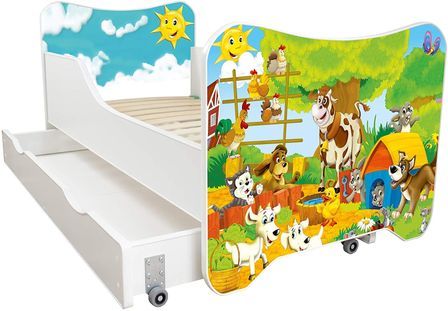 Lit enfant à tiroir et matelas 70x140 cm La ferme