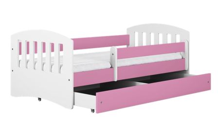 Lit enfant avec barrière de sécurité amovible rose Klaky
