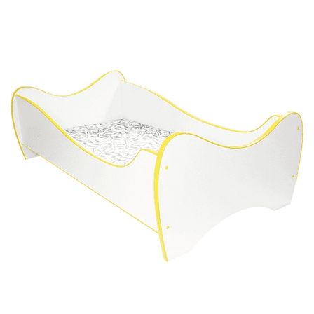 Lit enfant blanc et jaune 80x160 cm avec sommier et matelas Shoopy