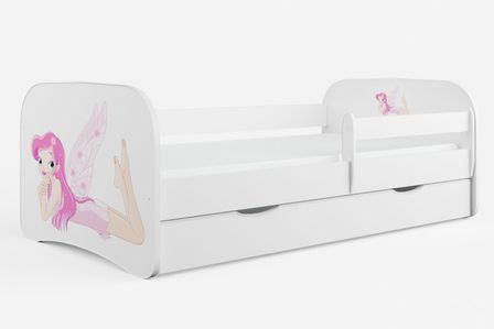 Lit enfant blanc petite fée avec sommiers et barrière de sécurité amovible Drimy