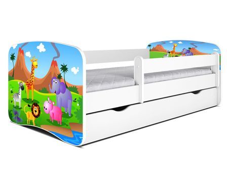 Lit enfant blanc Safari avec sommiers et barrière de sécurité amovible Drimy