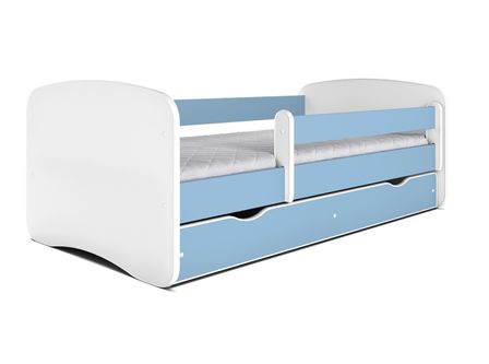 Lit enfant bleu avec sommiers et barrière de sécurité amovible Drimy