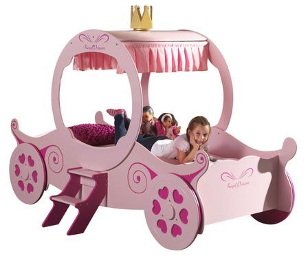 Lit enfant carrosse de princesse KATT 90x200 cm – Bois rose – Sommier inclus