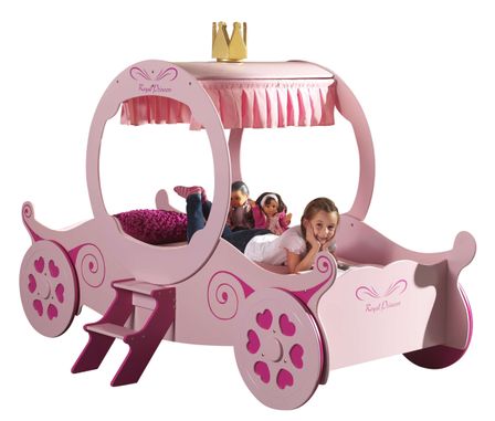 Lit enfant carrosse de princesse KATT 90x200 cm – Bois rose – Sommier inclus