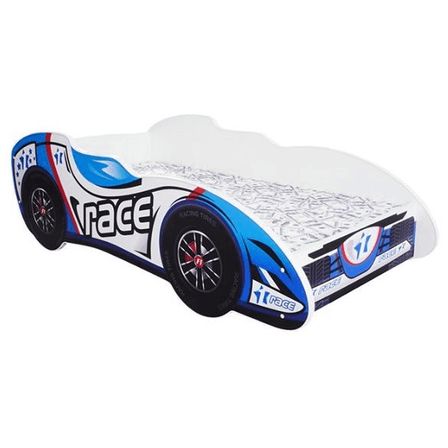 Lit enfant F1 race car bleu et blanc 80x160 cm - Sommier et matelas inclus