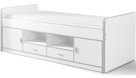 Lit enfant multi-rangement 90x200 cm bois blanc Bonny