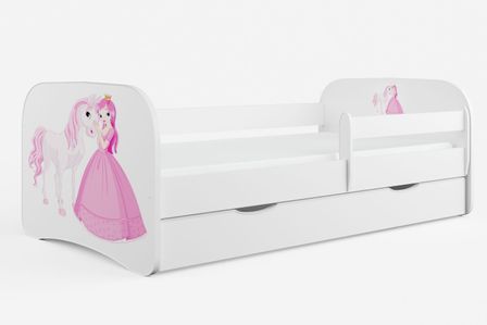 Lit enfant princesse debout et cheval avec sommiers et barrière de sécurité amovible Drimy