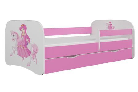Lit enfant princesse rose à cheval avec sommiers et barrière de sécurité amovible Drimy