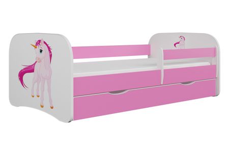 Lit enfant rose Licorne avec sommiers et barrière de sécurité amovible Drimy