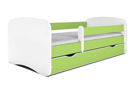 Lit enfant vert avec sommiers et barrière de sécurité amovible Drimy