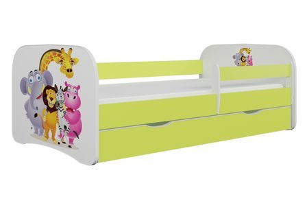 Lit enfant vert Zoo avec sommiers et barrière de sécurité amovible Drimy