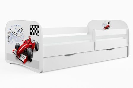 Lit enfant voiture de course avec sommiers et barrière de sécurité amovible Drimy