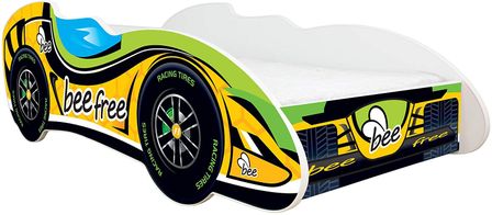 Lit enfant voiture F1 Beefree jaune 70x140 cm - Sommier et matelas inclus