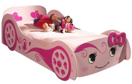 Lit enfant voiture LOVE 90x200 cm rose – Sommier inclus
