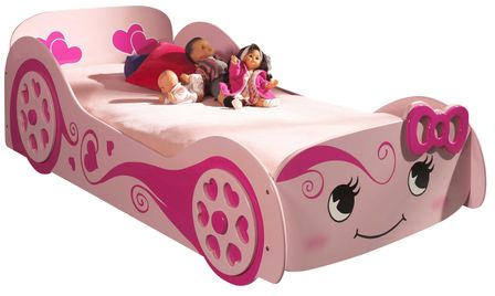 Lit enfant voiture LOVE 90x200 cm rose – Sommier inclus