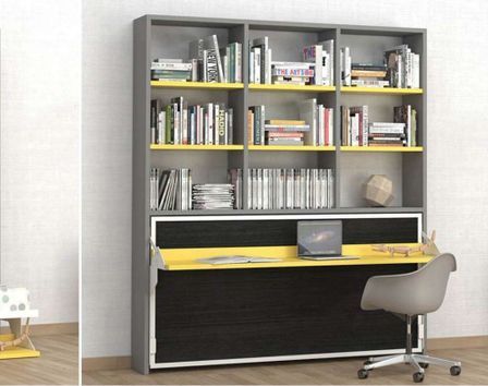 Lit escamotable 80x190 cm avec bureau et bibliothèque Spacio